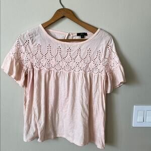J CREW Pink Eyelet Flutter Short Sleeve Top Size Medium